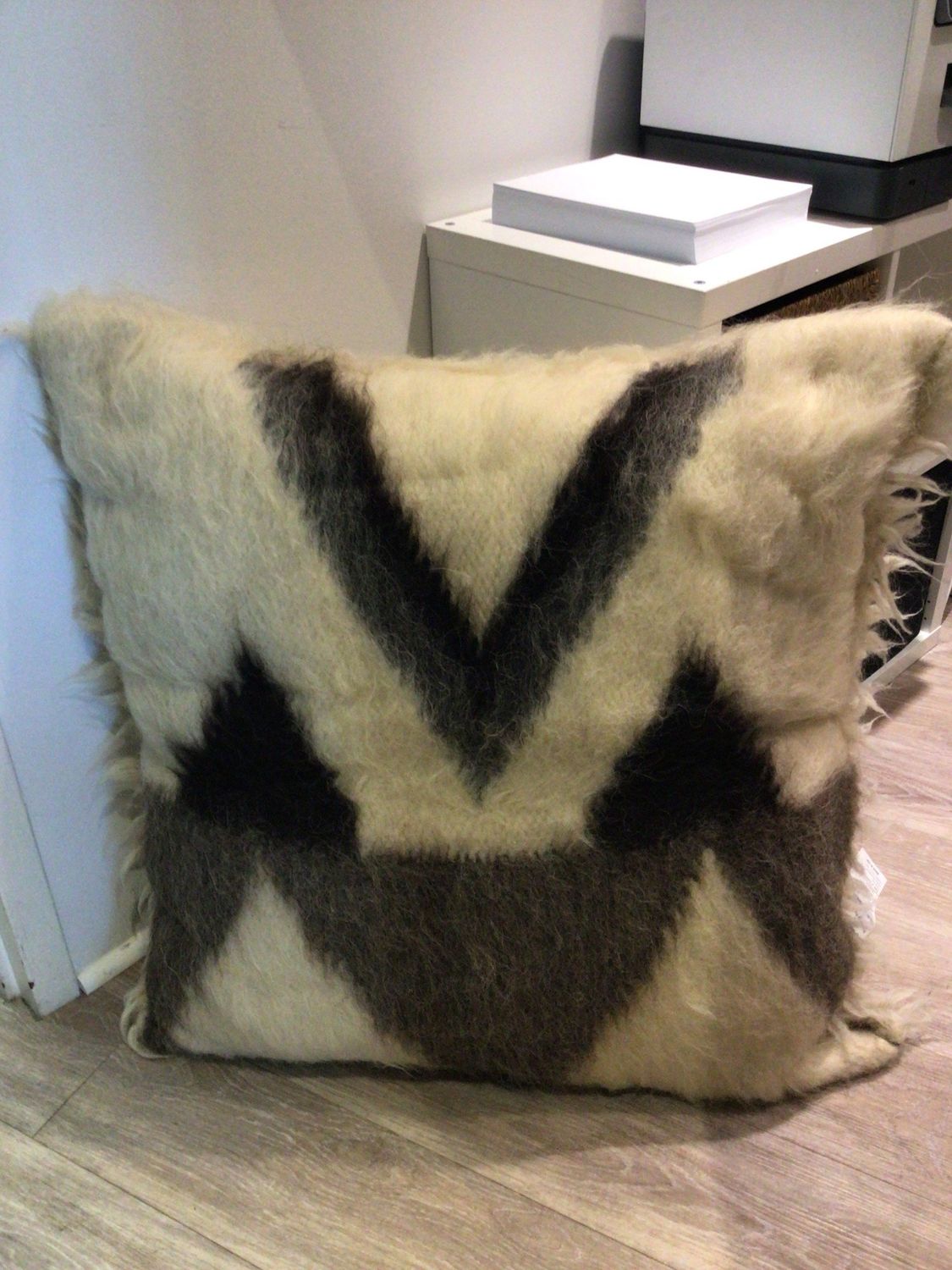 OVER-SIZED Floor Pillow Brown/White/Blk Alpaca Wool - 35&quot;x35&quot;