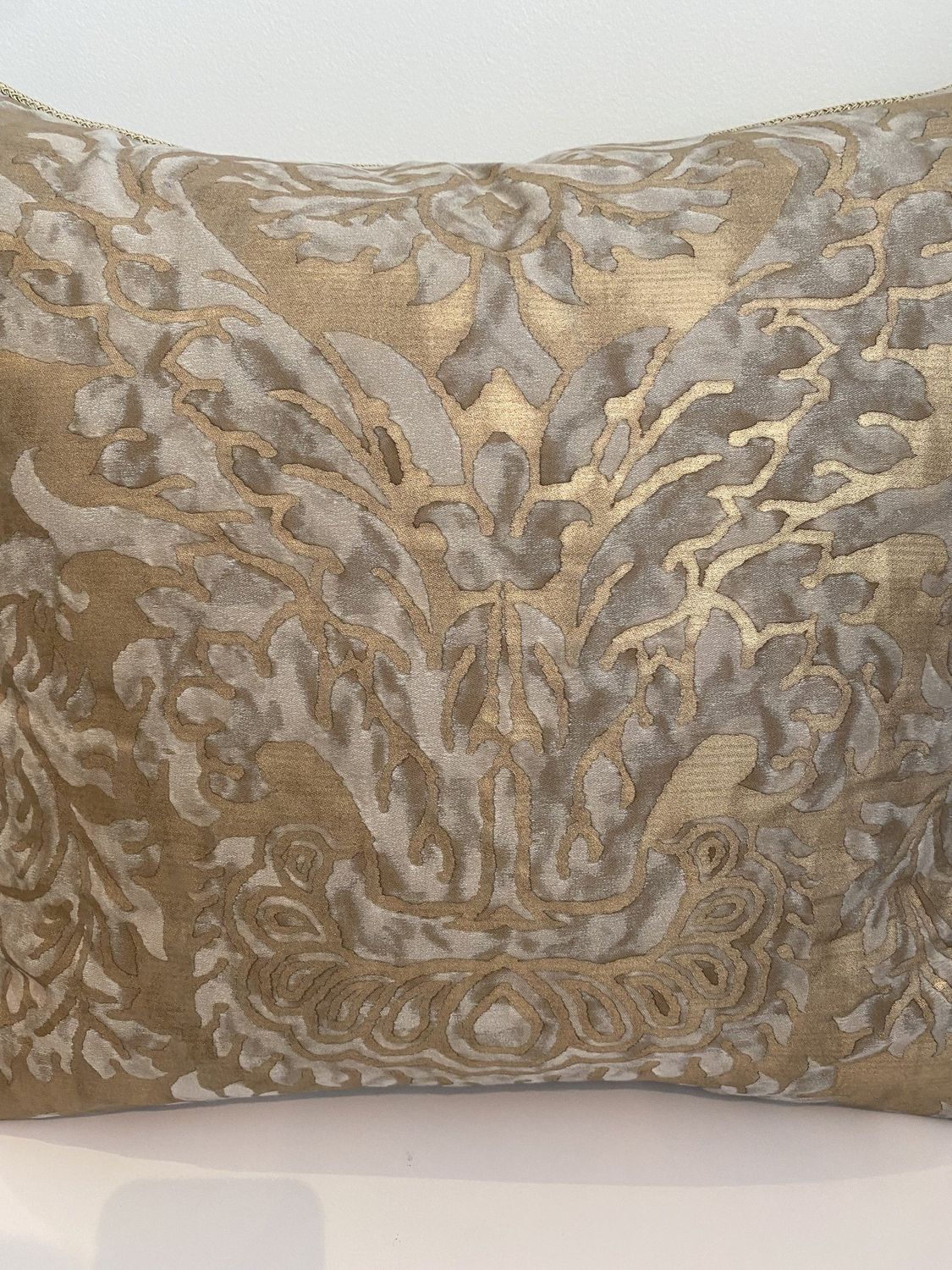 Fortuny Fabric, Pillow Bronze Gold Grey Design EACH $600