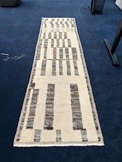 Moroccan Rug Runner, 2&#39;6&quot; x 9&#39;4&quot;, Blue/Taupe/ Beige Linear Pattern