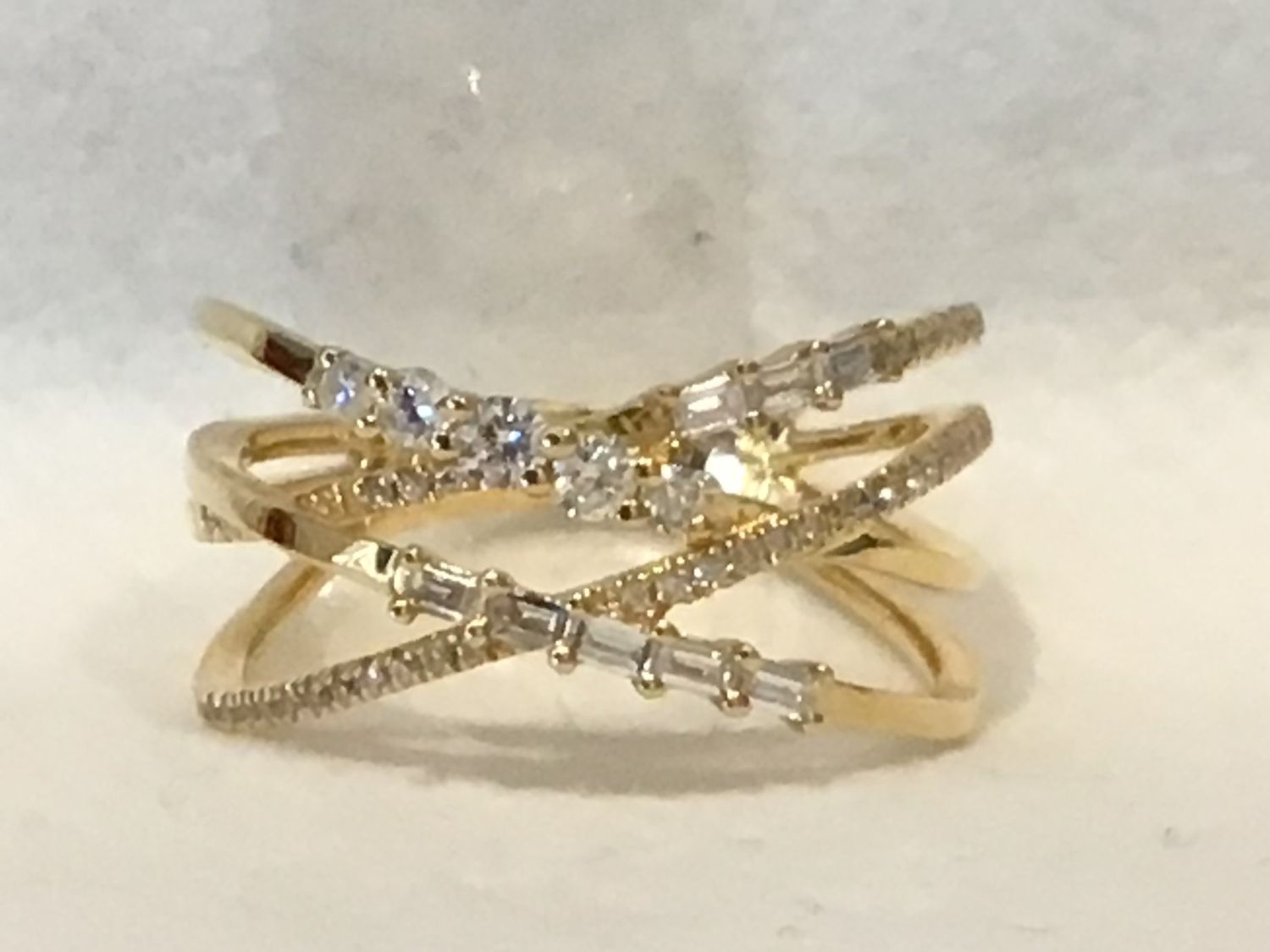 Diamond Ring .40 Ctw Sz 7, 4-Tier 18K YG Crisscross