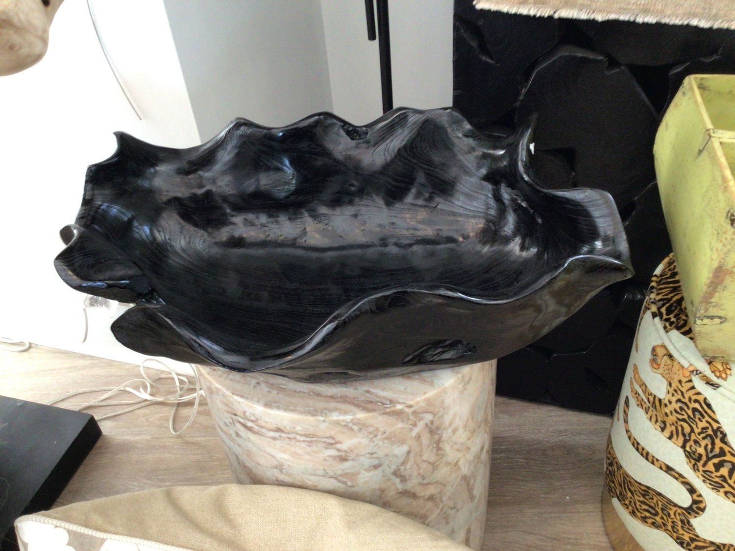 Black Teak Oyster Bowl Polished, Thailand 24 x 14.5&quot;
