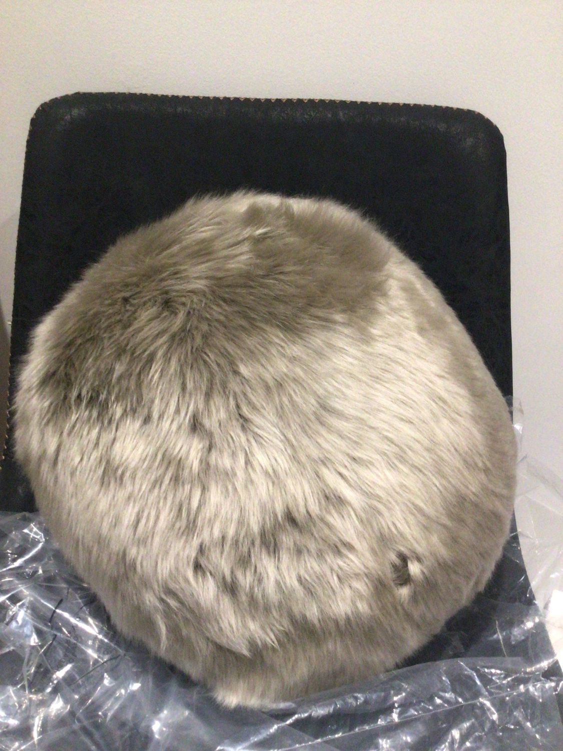 SOLD Sheepskin Round Ball Pillow Taupe -11&quot;