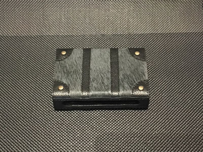 Match Box and Sleeve, Hair on Hide, Leather ,Dark Gray Black