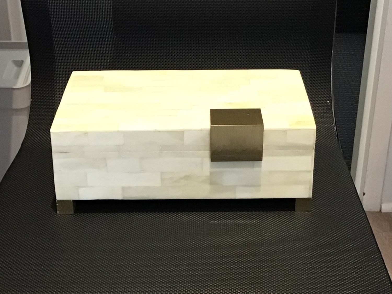 Box Large Bone White W/ Brass Feet And Handle