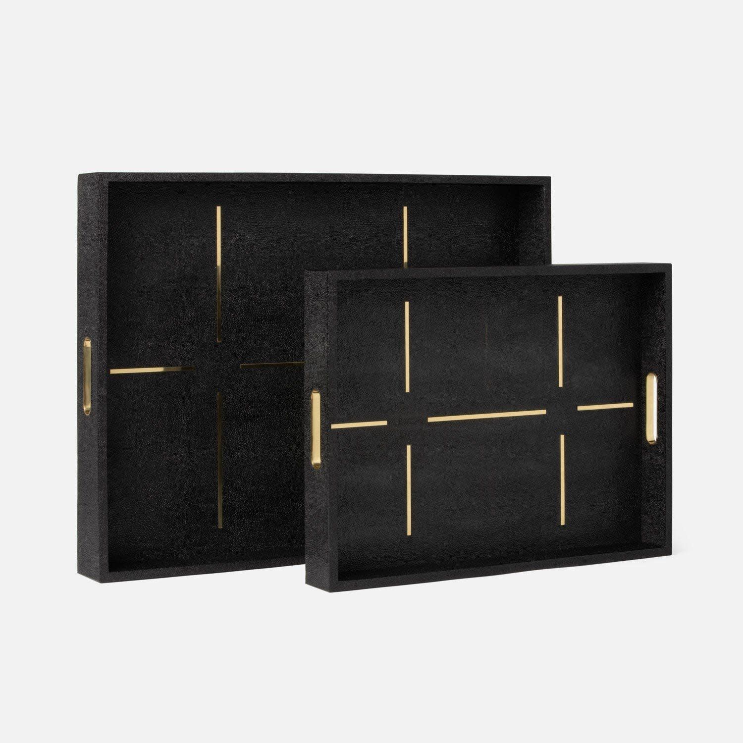 Tray Faux Shagreen With Brass Inlay Black Medium 24 x 18