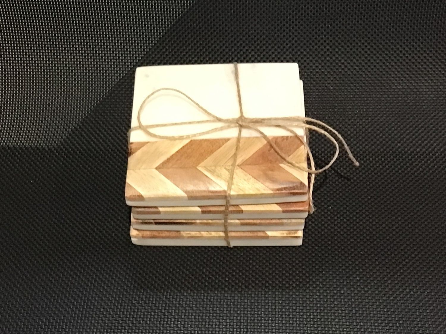 Coaster Marble w/ Chevron Design Wood set of 4