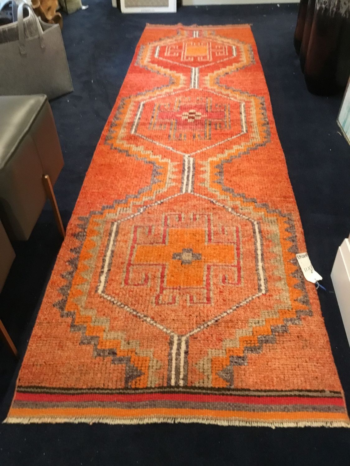 Turkish Oushak Rug Runner, 3&#39;2&quot; W X 11&#39; L,  Orange with Brown and Tan Accents