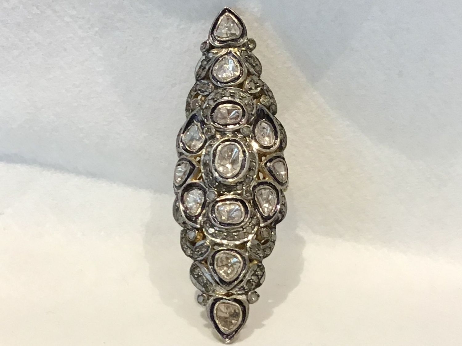 Ring - Raw Diamond 14K Yellow Gold &amp; Silver, Length 2.5&quot;, Size 7