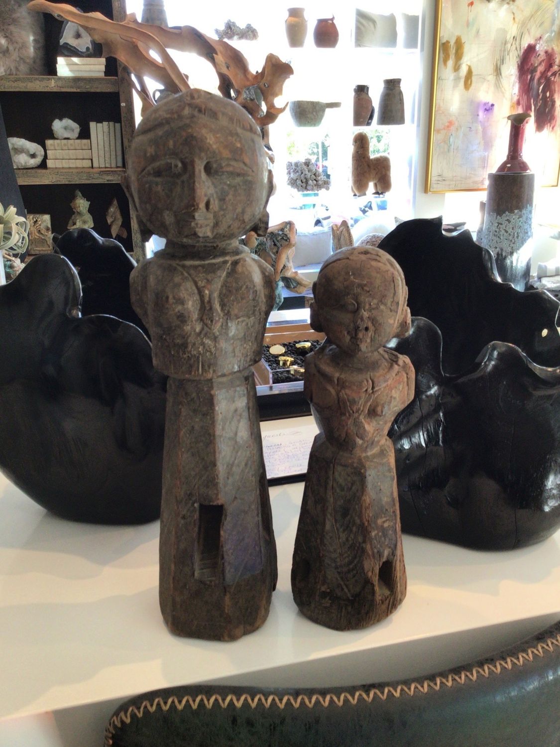 Antique early 20th C, Mother And Daughter Gujurat Statues Pair