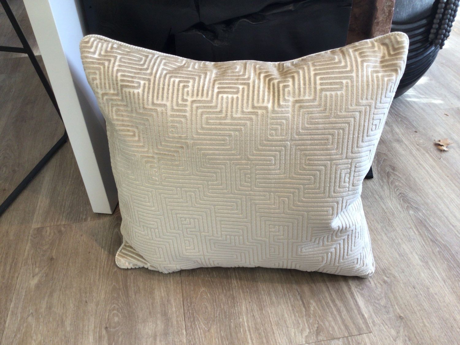 Pillow Cream Ivory Cut Velvet Maze Geometric Design