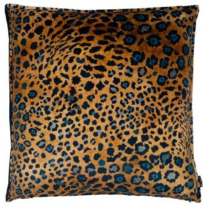 Pillow, 24&quot; x 24&quot;, Cheetah Gold, Turquoise, Navy Print, Cotton Blend Velvet, Feather Down Insert, 2 Available