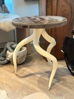 Table Wildebeest Hide Top Buffed Kudu Cream 3 Leg Base, 2 Available