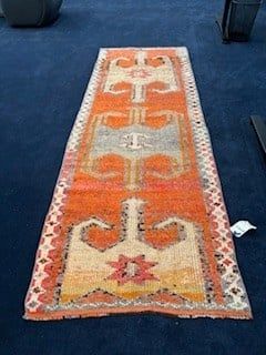 Moroccan Rug Runner, 3&#39;W x 8&#39;6&quot;L , Orange /Grey, 100% Wool