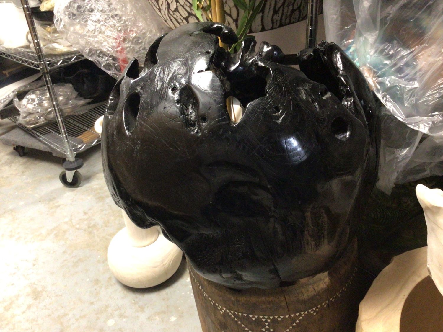 Large Black Polished Teak Ball Sculpture 20&quot;, Bali
