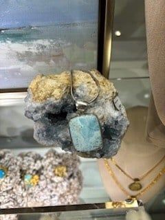 Large rectangle turquoise stone necklace on 18&quot; Sterling Silver Snake Chain