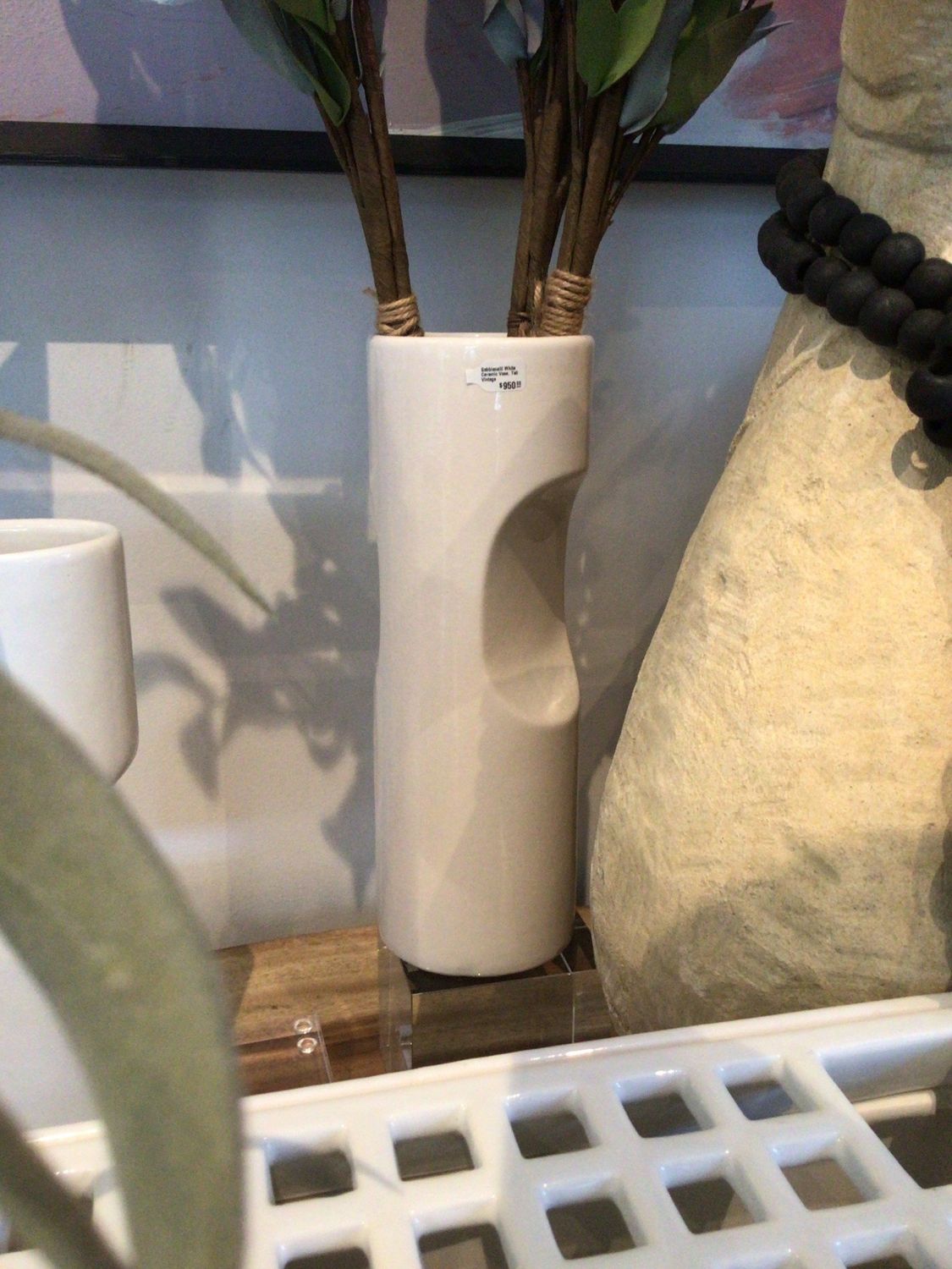 Gabbianelli White Ceramic Vase Tall Vintage Round