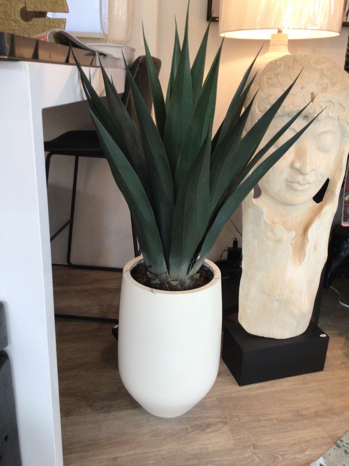 SOLD Faux Plant 49&quot; x 27&quot;w Agave Large Ivory Sandstone Planter