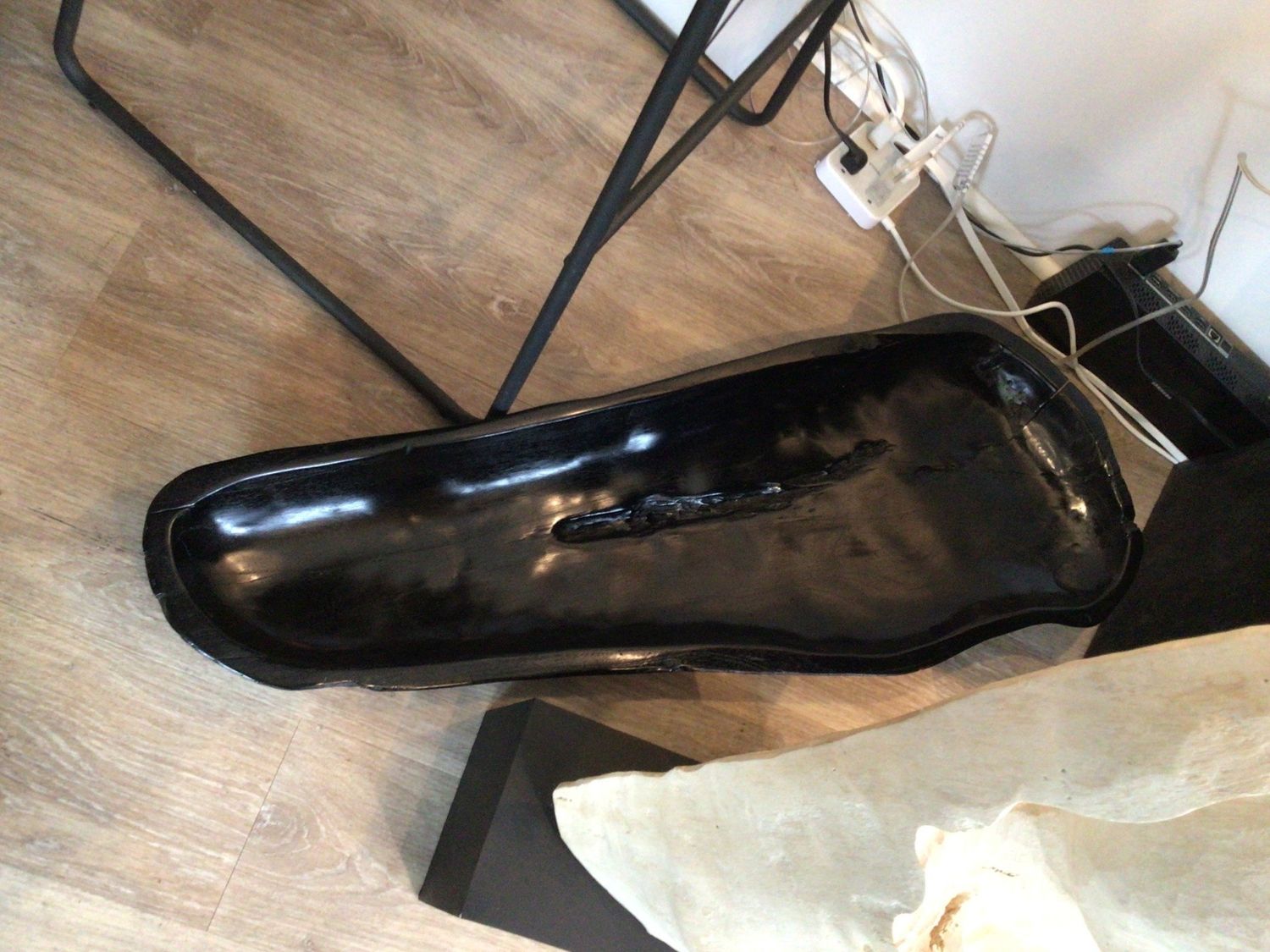 Long Tray Bowl Polished Black Teak 38.5&quot; x 14&quot; -wide rim