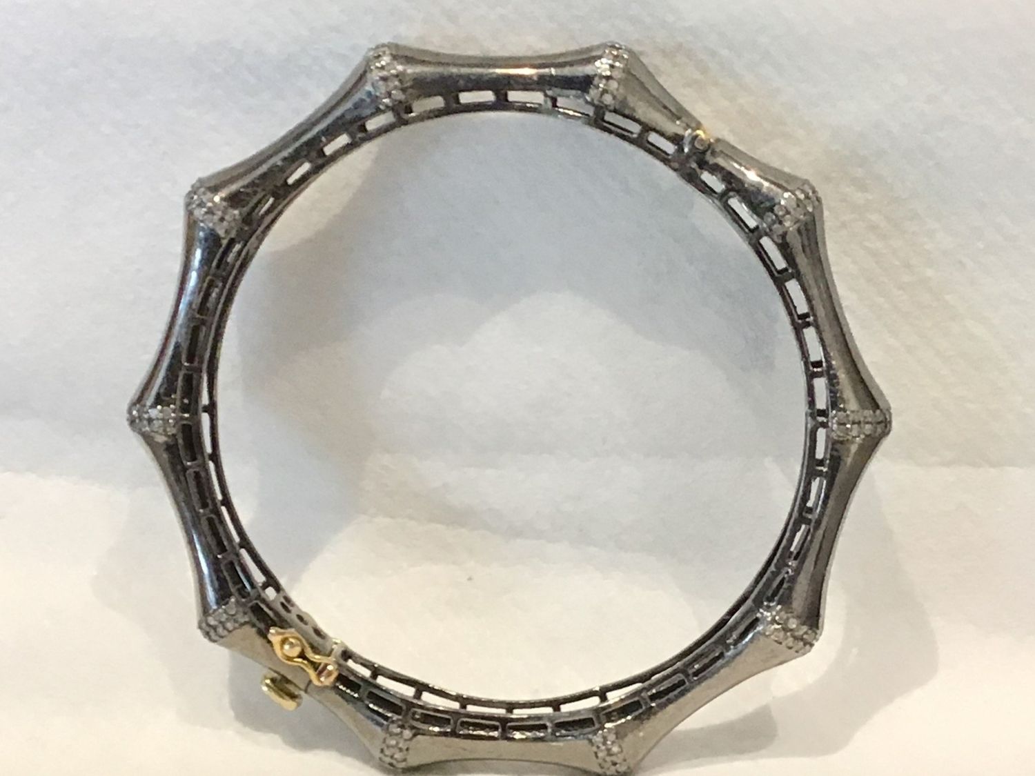 Bangle Bamboo With Diamond Accent 14K &amp; Silver D:5.19