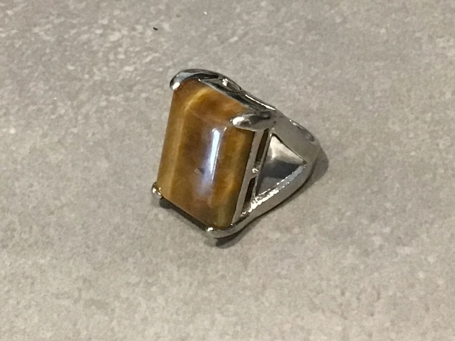 Ring Semi Precious Tigers Eye Large Stone Electroplated