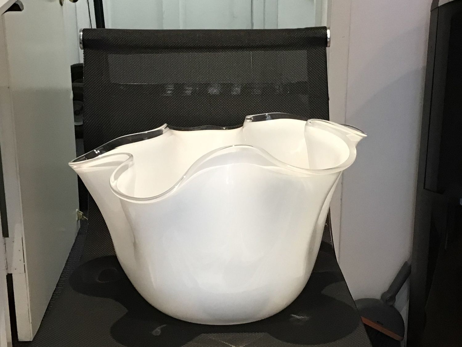 Tall Wave Glass Bowl , White 16.25&quot;