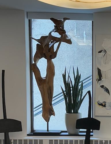 Sculpture Natural Teak On Stand, 59&quot; H  x  24&quot;W x 19&quot;D