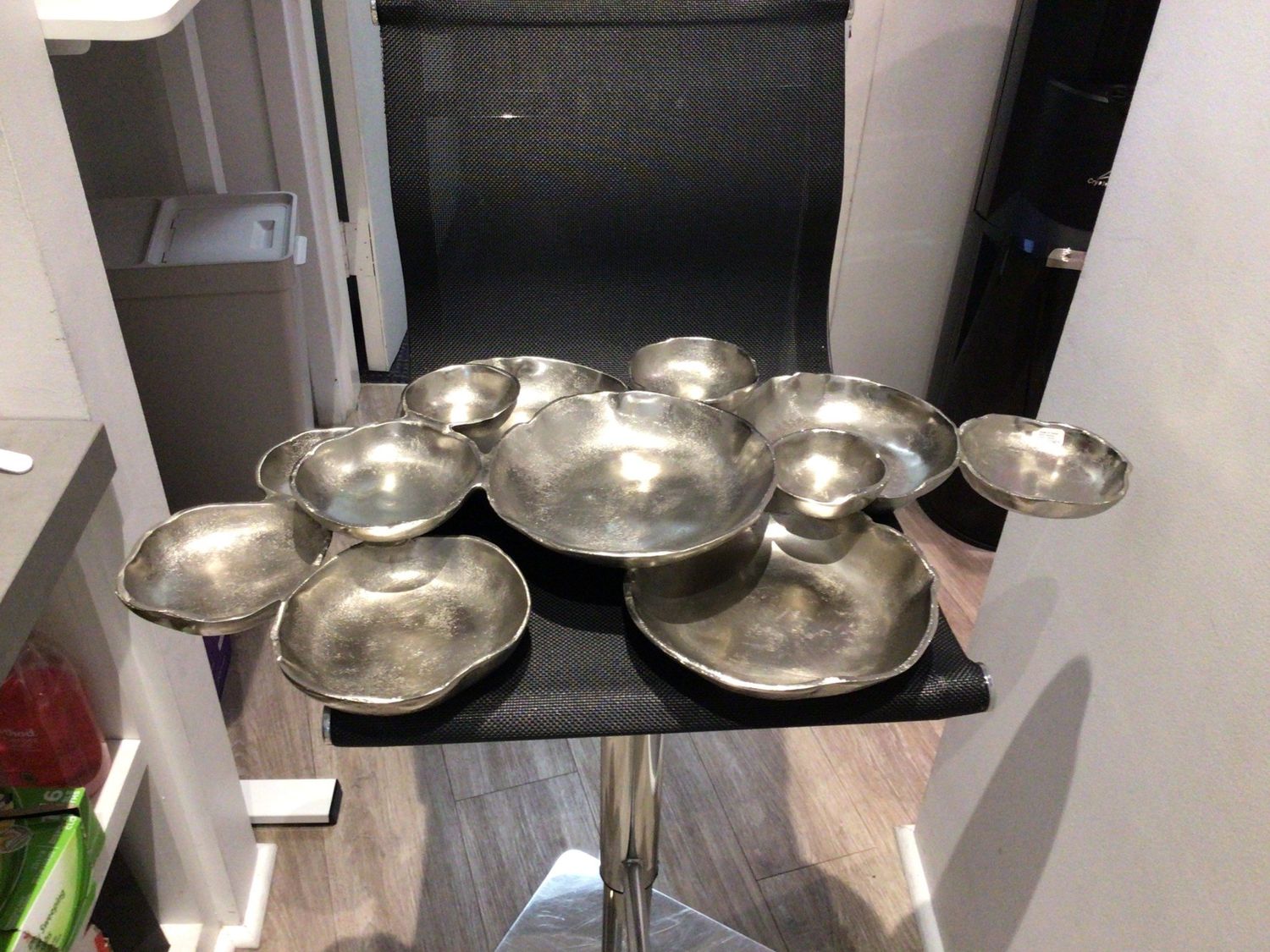 Cluster of 12 Twelve Nickel Silver Round Tray 28 x 16 - Tray
