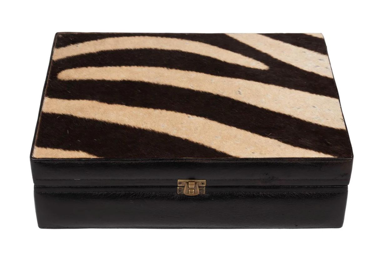 Box, Zebra &amp; Leather Box - Medium,  10.5&quot;L x 7.5&quot;W x 3&quot;H