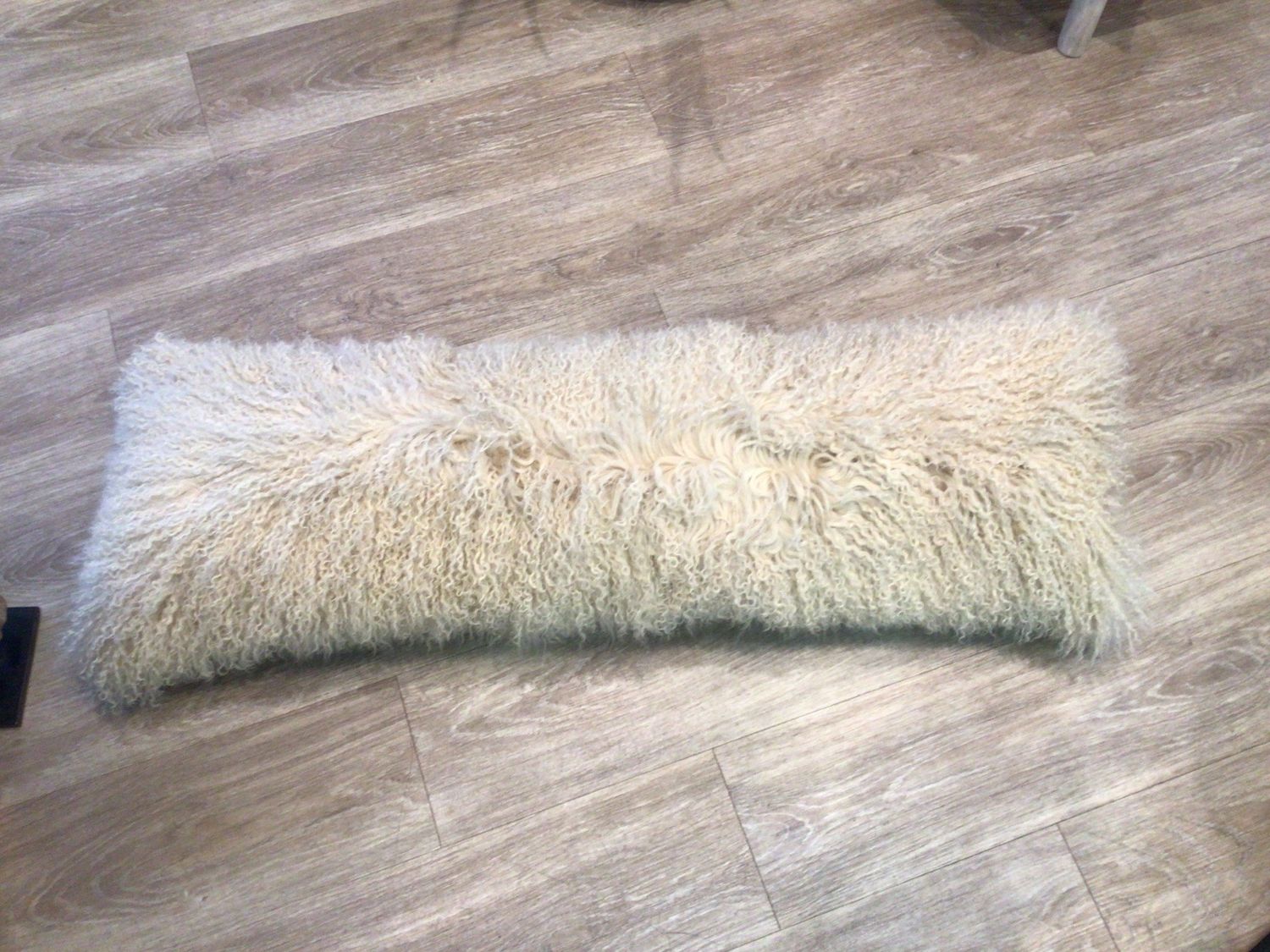 Tibetan Lamb Lumbar Pillow Champagne Tip 12x40