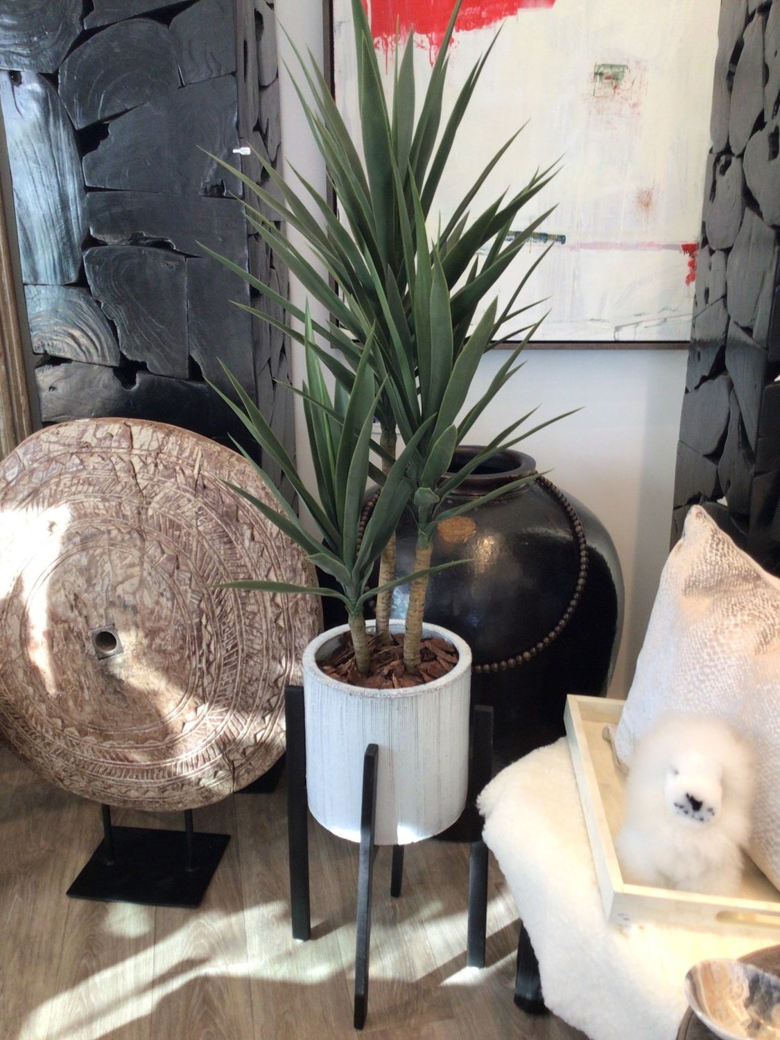Faux Plant 68&quot; Yucca Large in Ceramic Pot on Stand