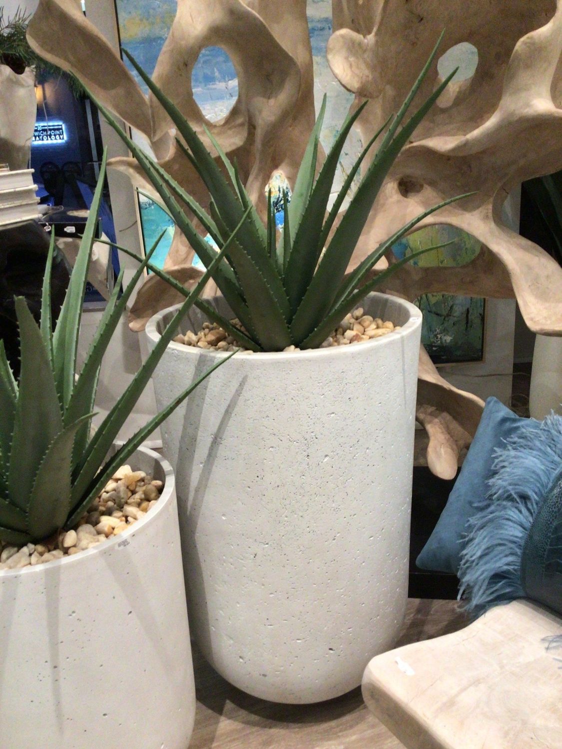 Large Aloe With Natural Pebbles Floor Vessel Faux