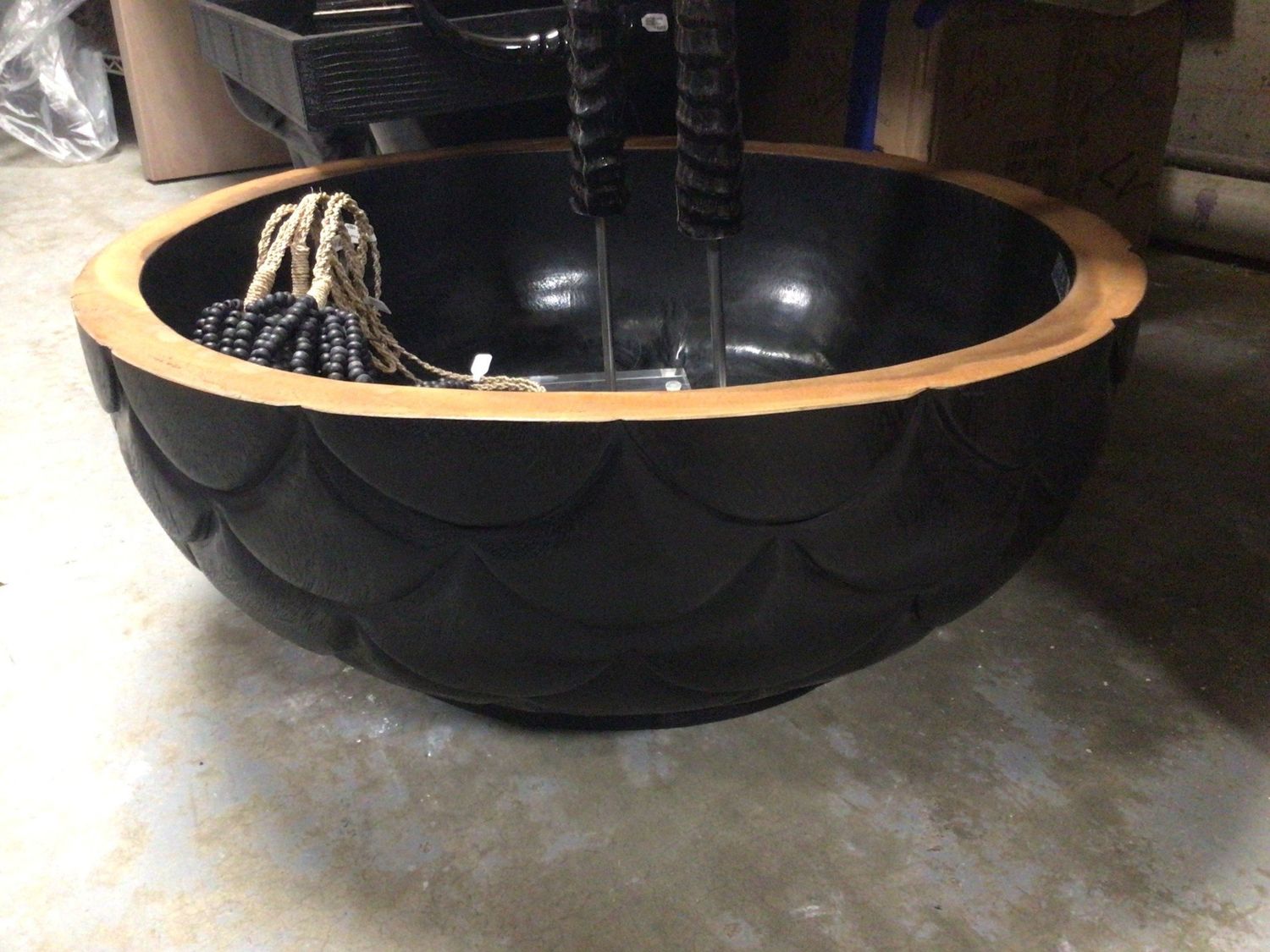 Large Black Teak Wide Bowl with Natural Rim , 23&quot;D x 9&quot; H