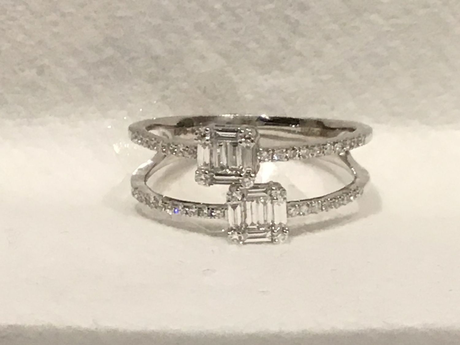 Diamond Ring,  .47 Carats, Size 8, 2-Tier with Baguettes, 18K White Gold