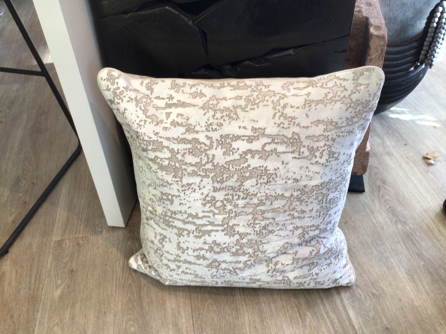 Pillow Cream Ivory Velvet With Gold Abstract Design
