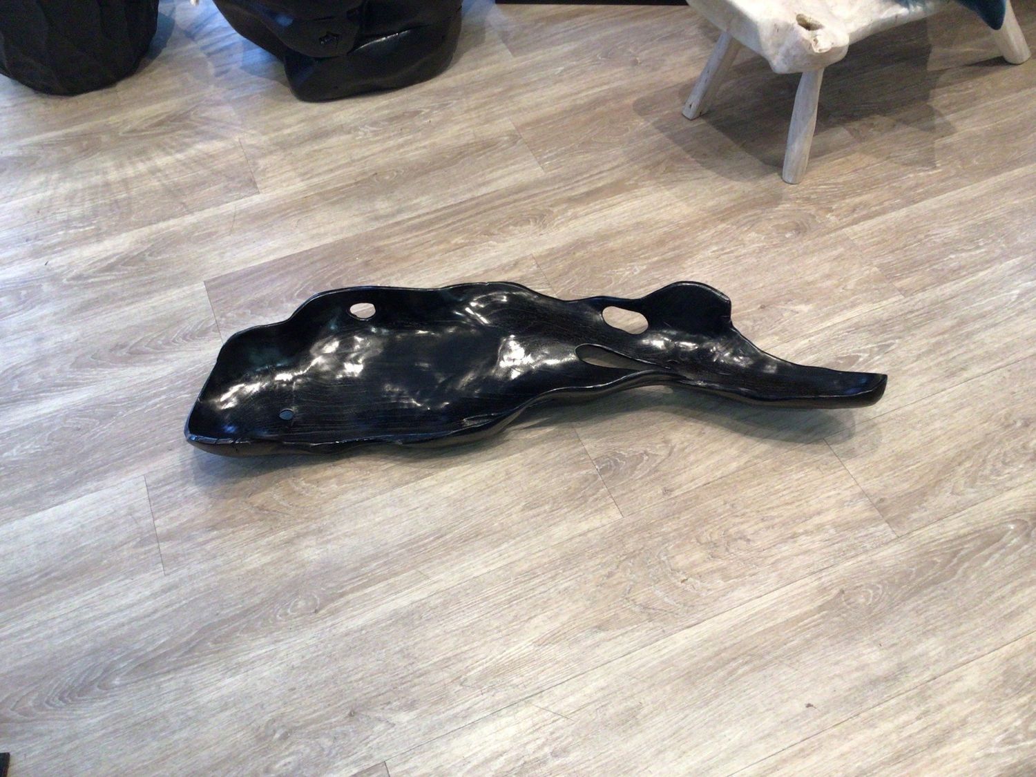 SOLD Black Polished Teak Organic Tray 39&quot;