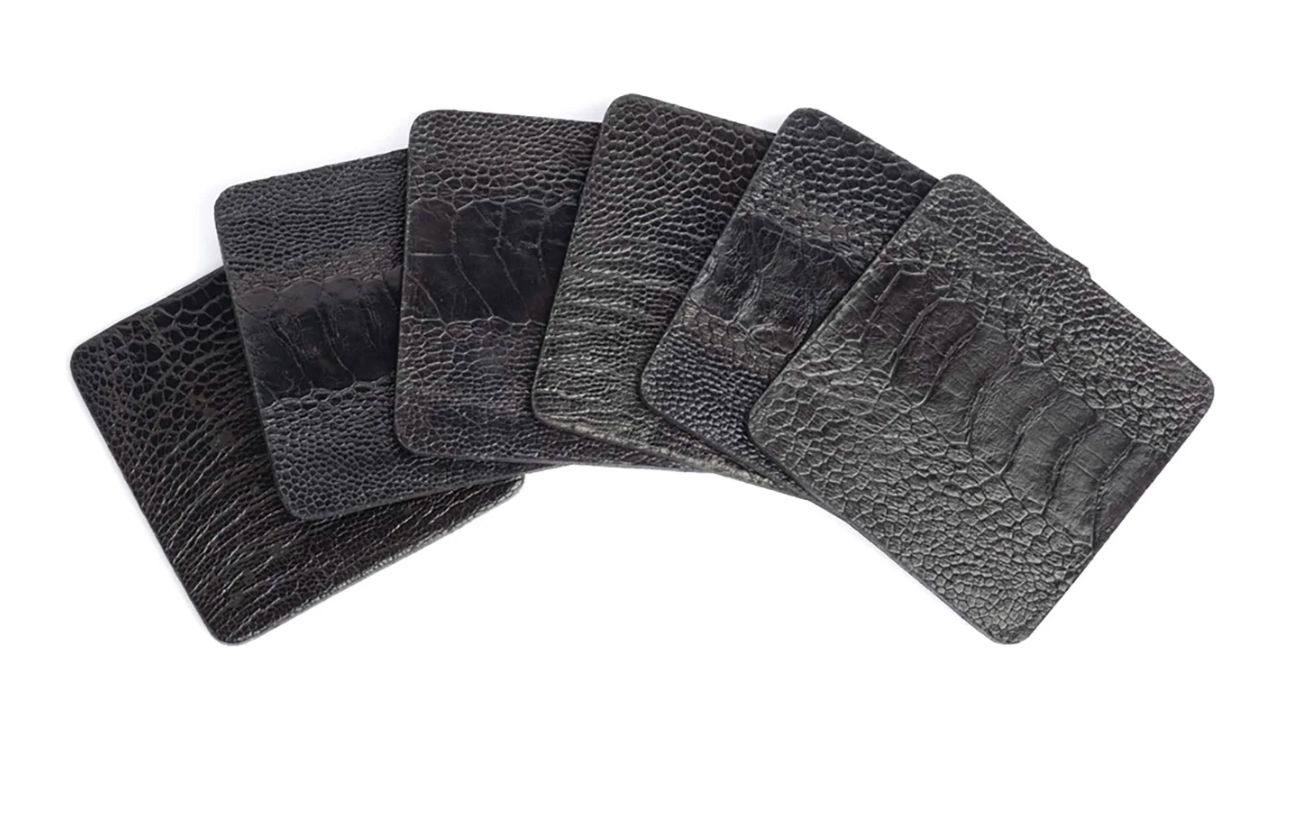 Coasters - Set/6 - Ostrich Shin - Black