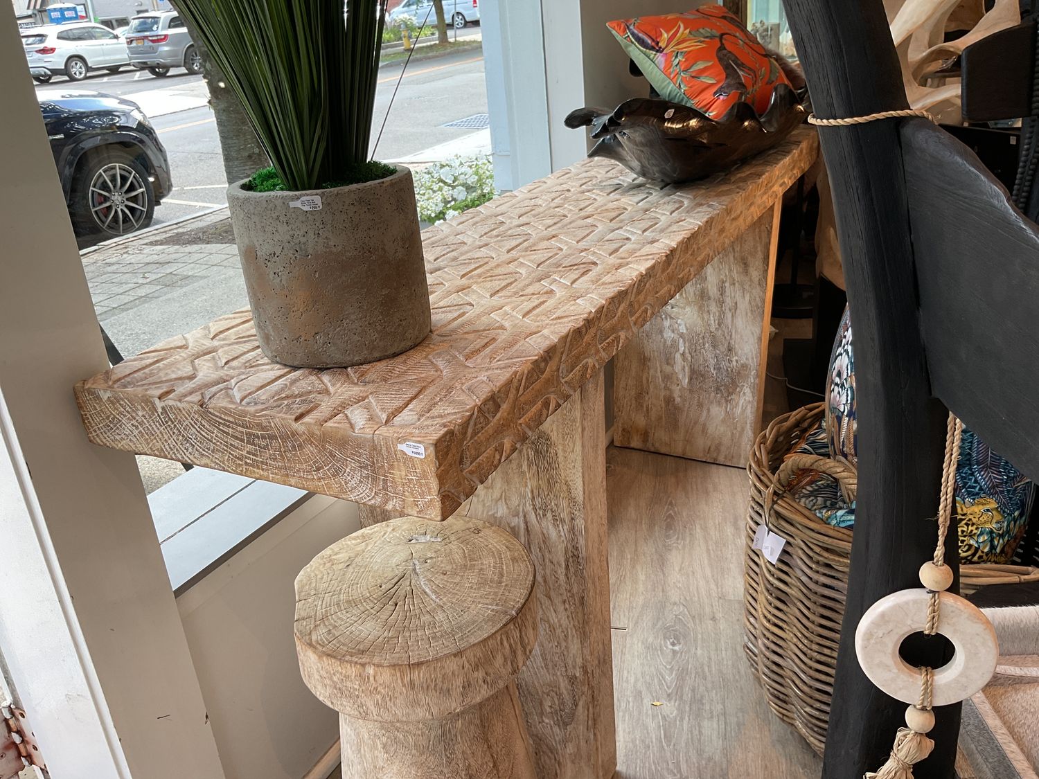 Teak Hand-Carved Console 76.5&quot; x 17.25 x 31&quot;H