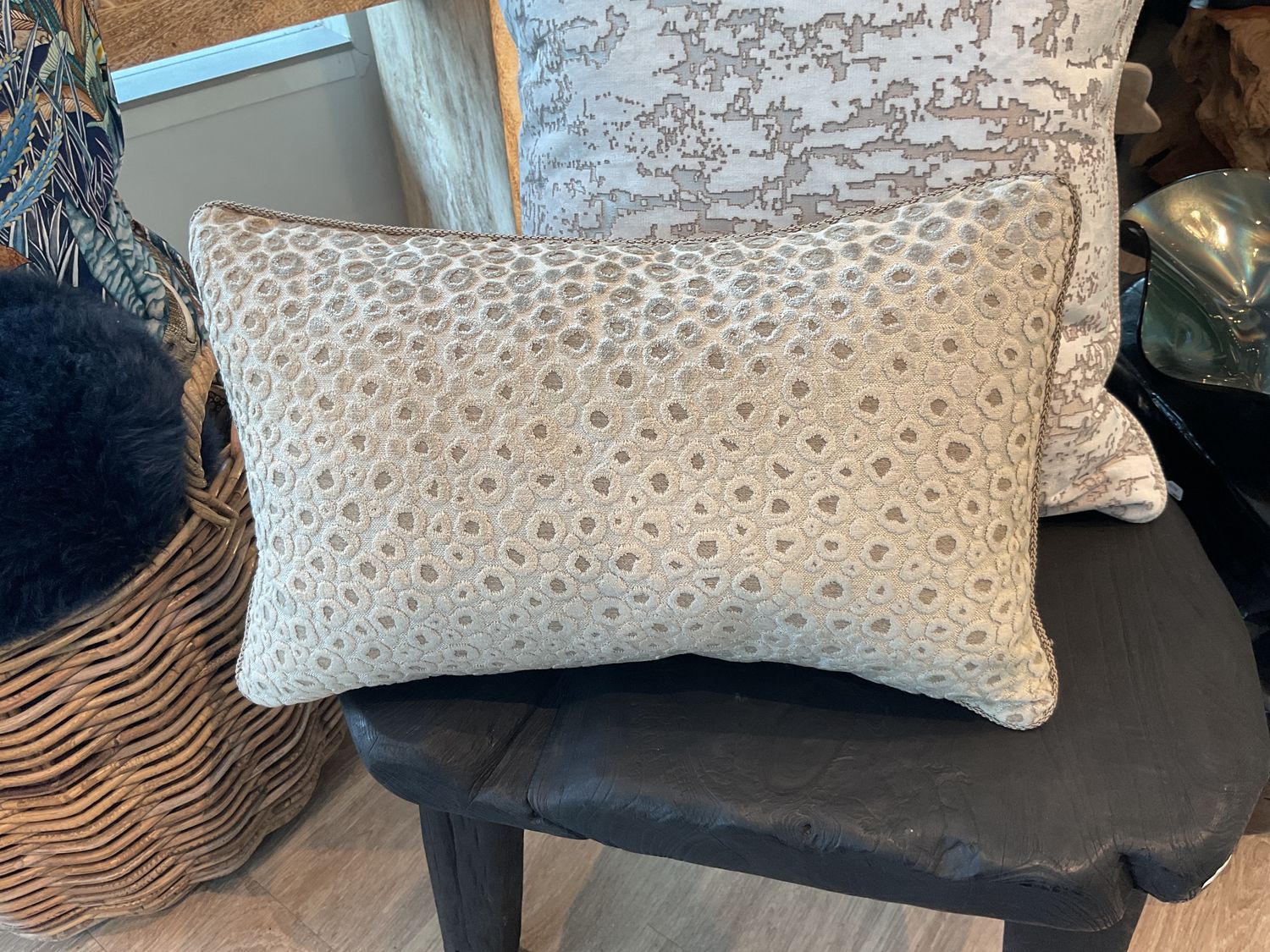 Lumbar Pillow Burnout Velvet Cheetah Pattern Cream Tan taupe Ivory