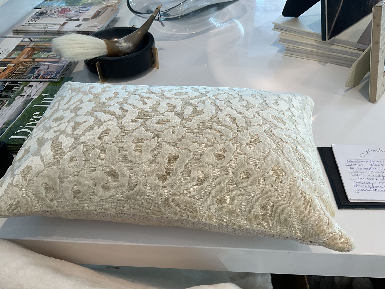Lumbar Pillow, Cream Ivory, Jaguar Pattern Burnout Velvet