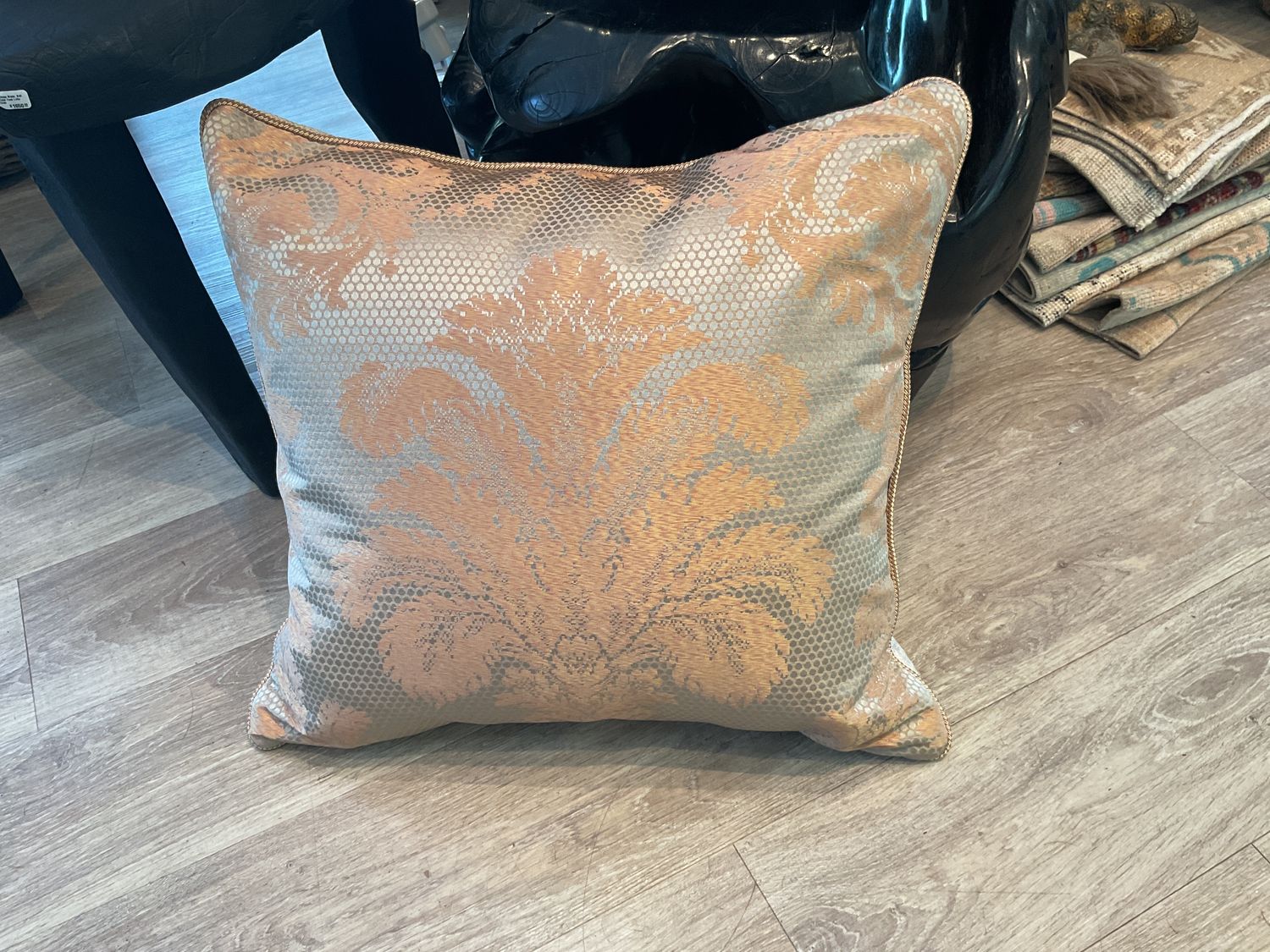 Pillow Damask Peach Gold Feather Design Over Small Cream Dots