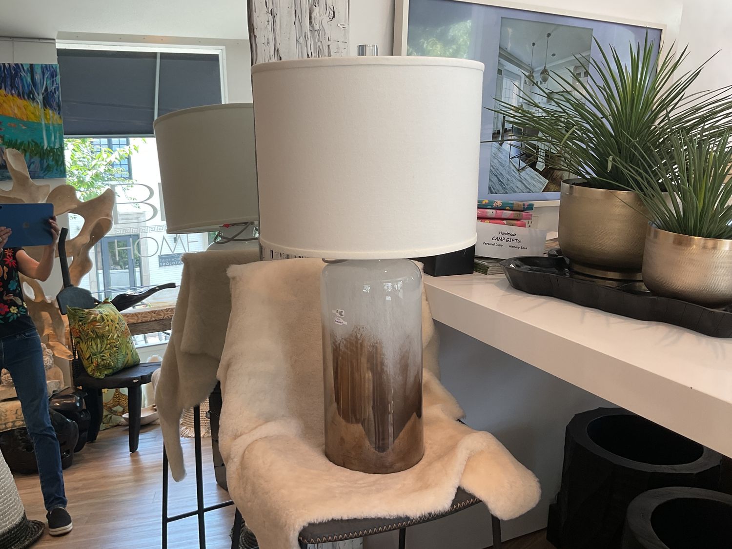 Table Lamp Large White and Bronze Ombre Glass