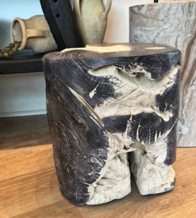 Table, Stool, 16&quot;h x 16&quot;w Bali Black and Bleached  Indonesian Teak