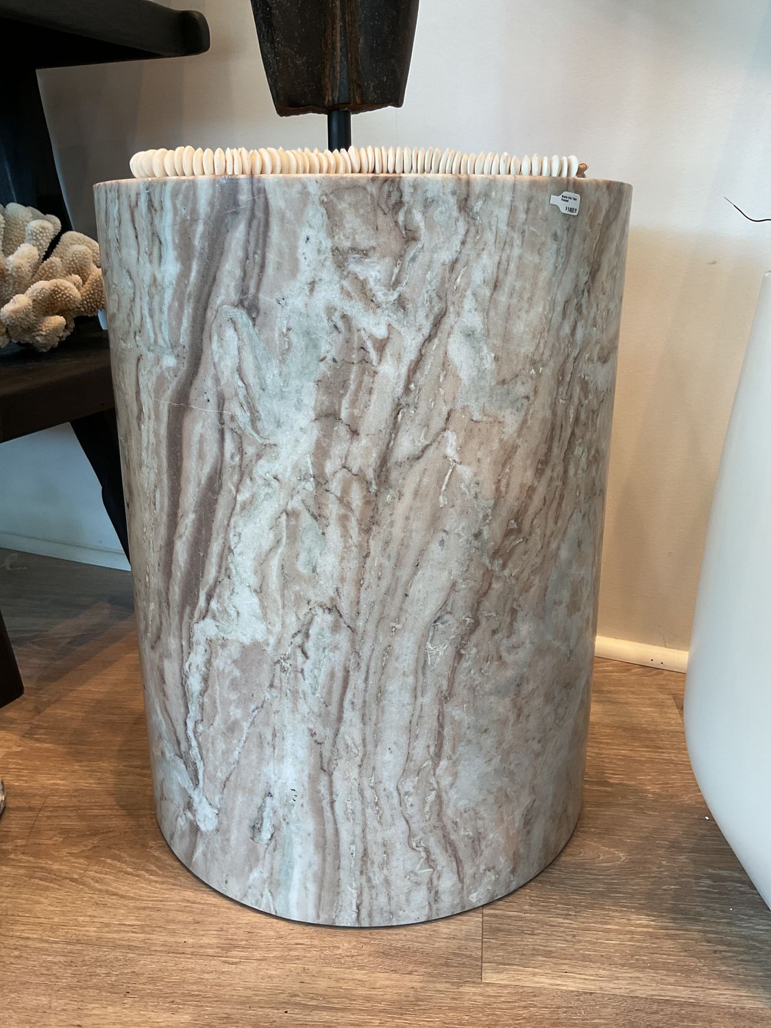Marble Pedestal Side Table,  21.5&quot; H x 16.25&quot; Diameter