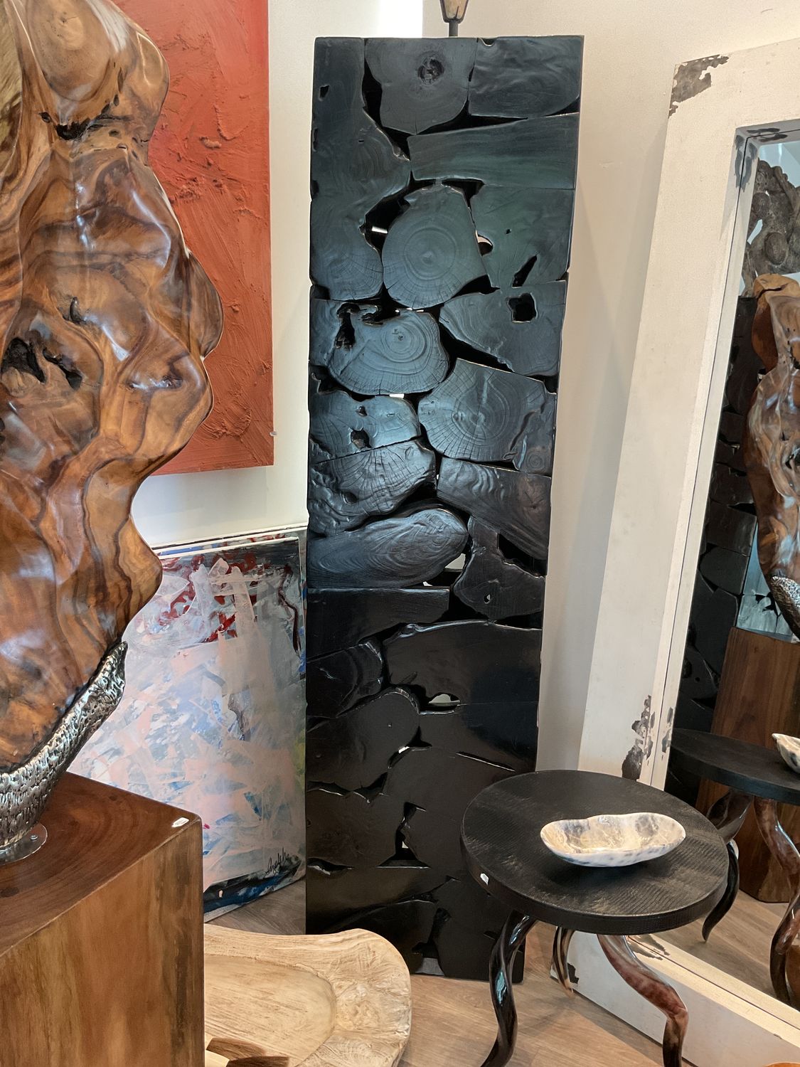 79 x 20 Column, Pedestal, Bali Black Polished Sliced Teak