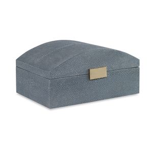 Box Large Dome Shaped Lt. Gray Faux Shagreen Hinged Brass Detail