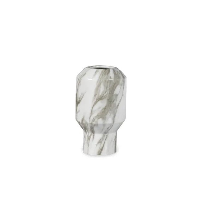 Vase Porcelain Faux Marble Pattern White / Gray Short 8&quot;H