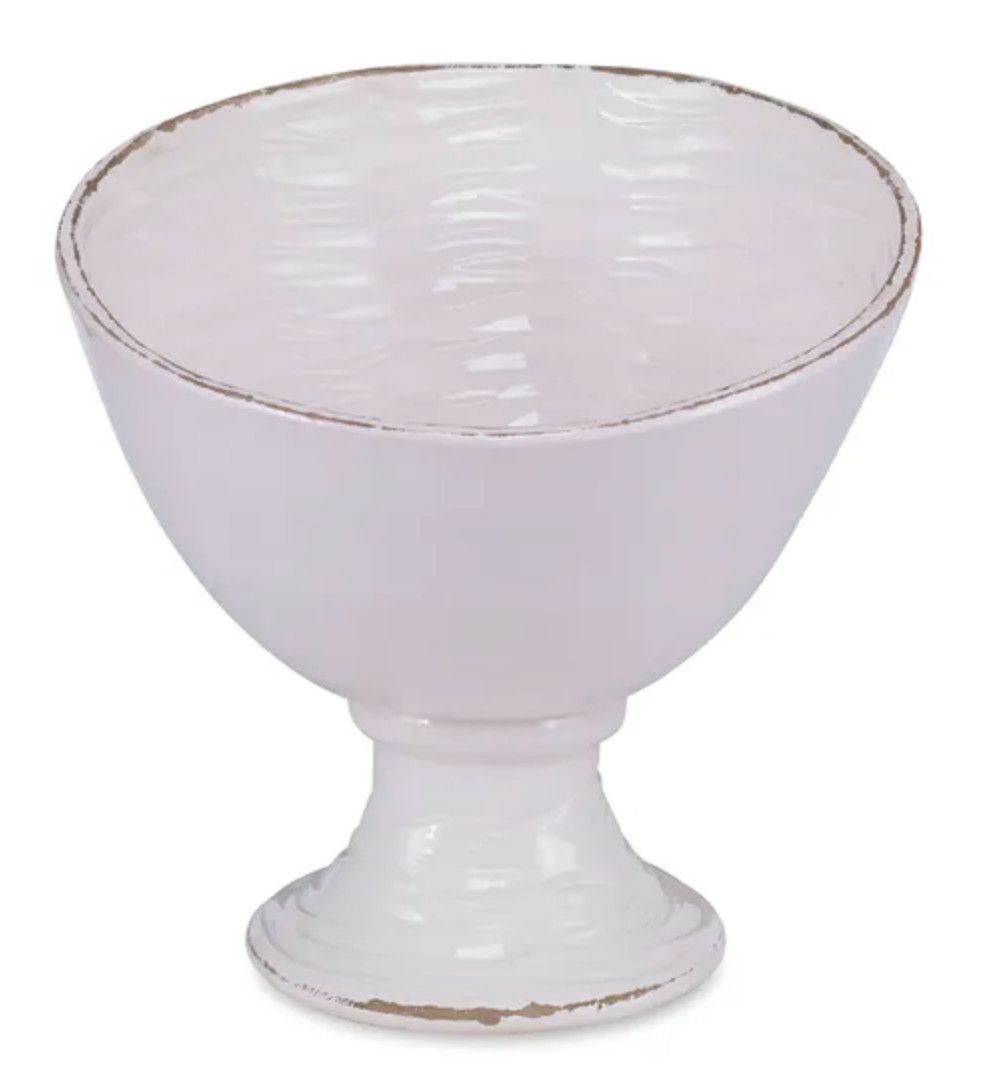 Asymmetric Lg. Ceramic Footed Bowl, Ivory - 16&quot;L x 13&quot;W x 12.75&quot; H