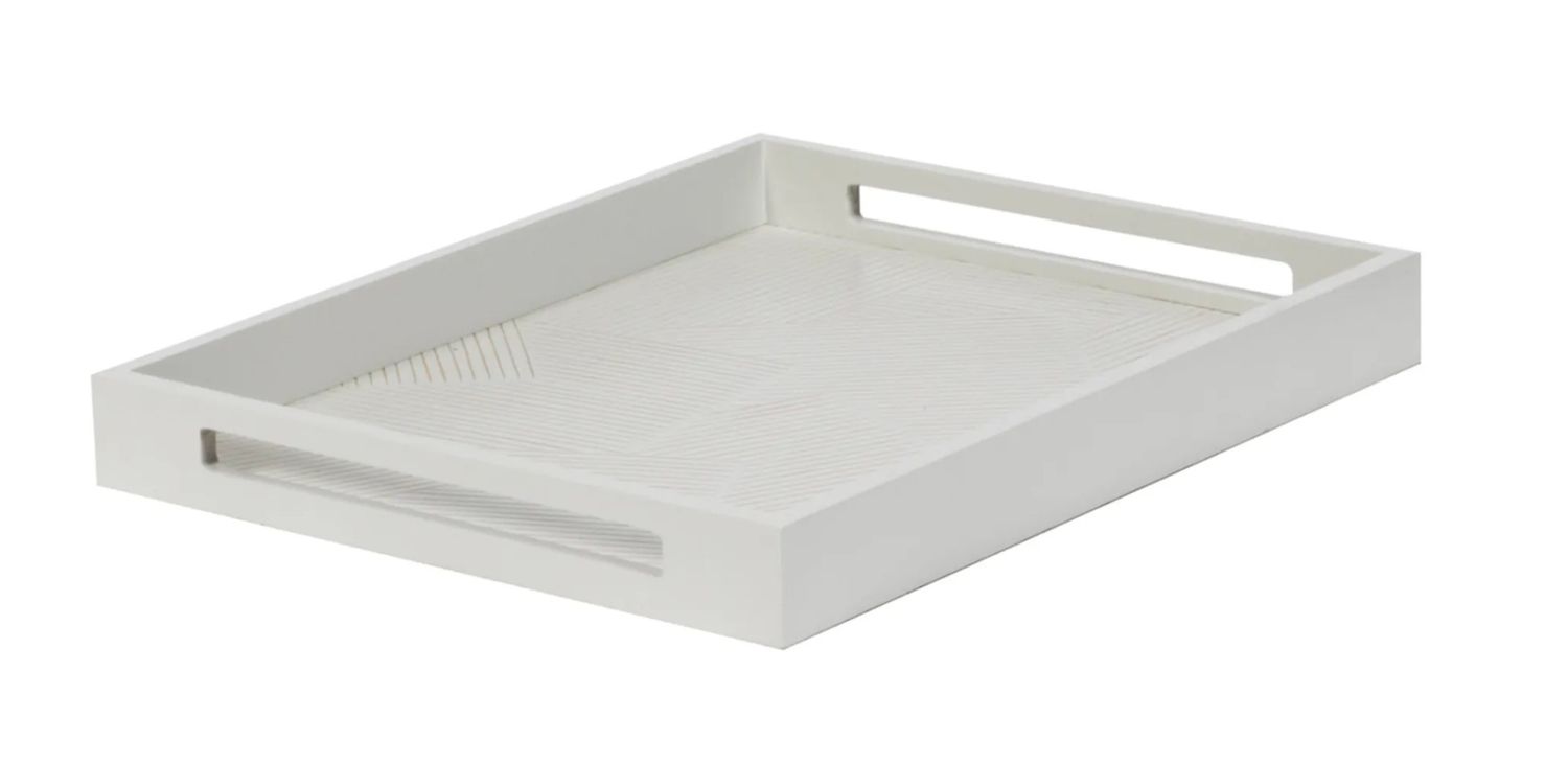 Beige Wood  Tray,  Carved Zig-Zag pattern , 18&quot; x 14&quot; x 2&quot;