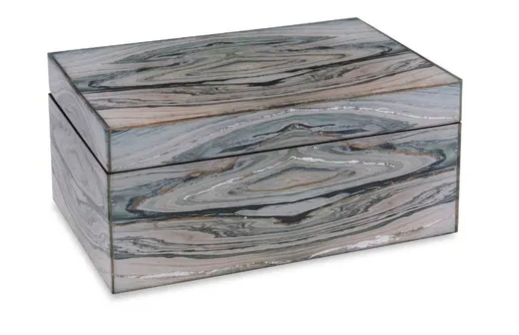 Decorative Box, Multi-Color Green/Tan/Gold Faux Stone, 9&quot; x 6&quot; x 4&quot;