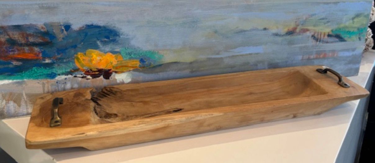 Teak tray with handles, natural finish, large -27.5 x 6.25&quot;